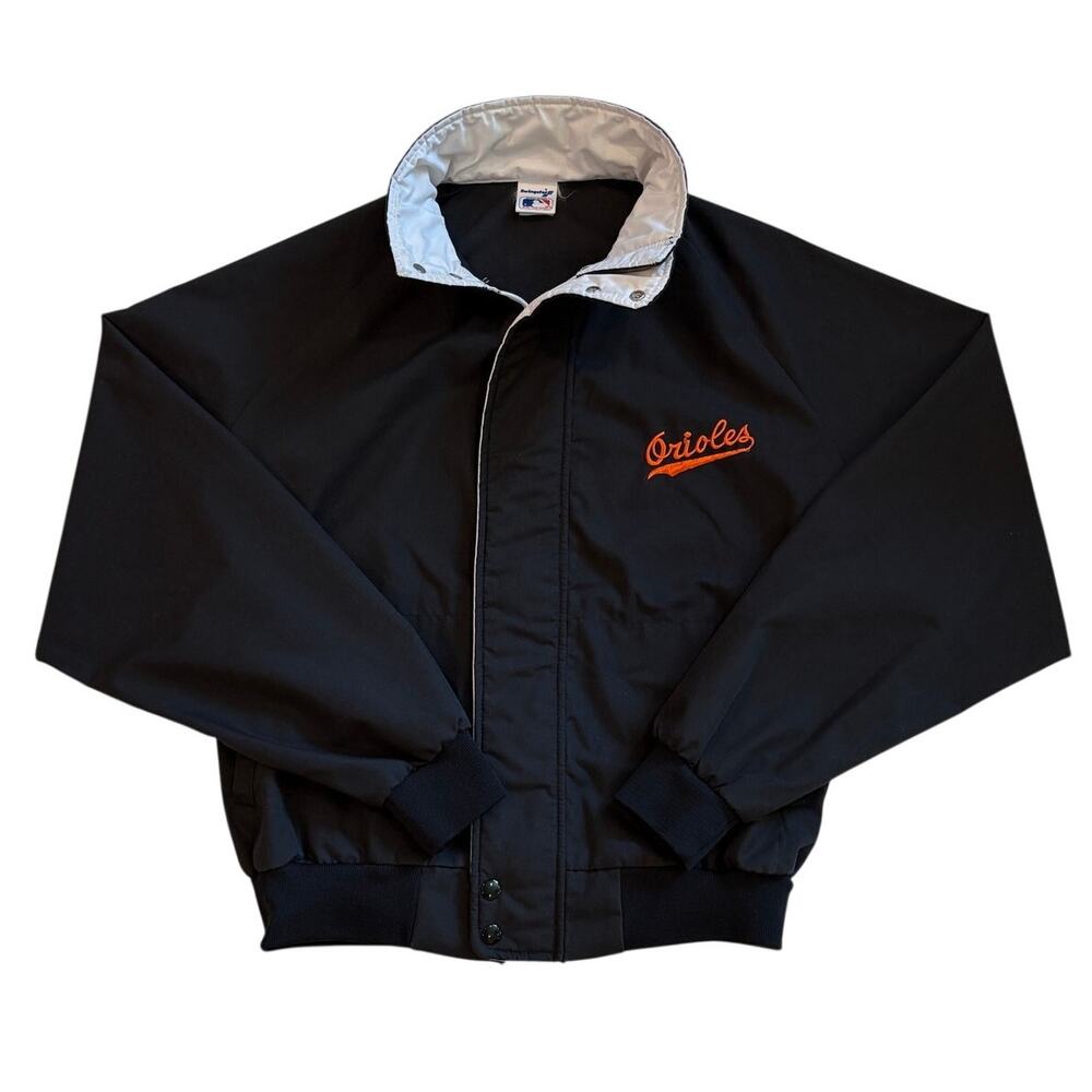 Vintage Baltimore Orioles Jacket Mens Size Large Black Full Zip Lightweight 80s